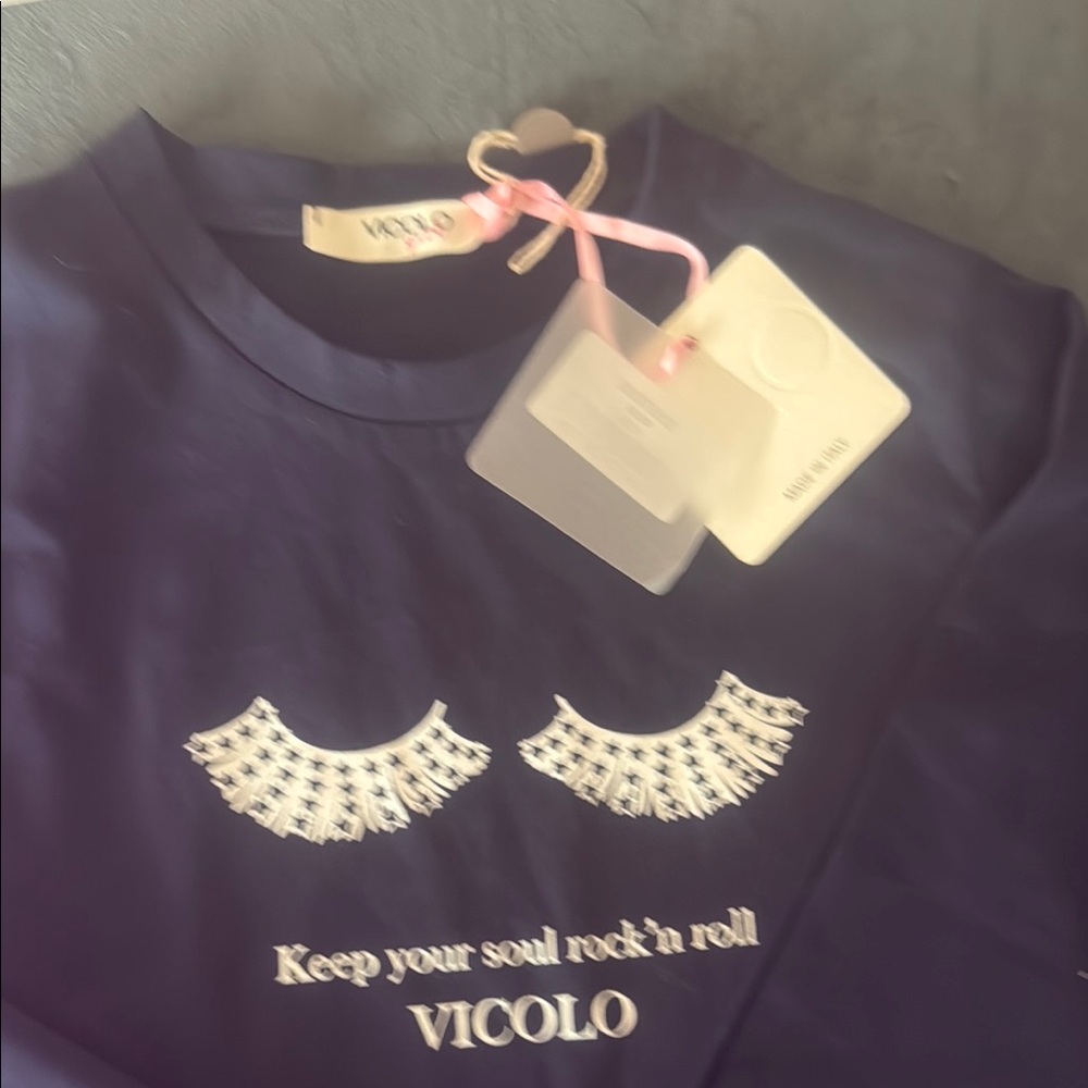 Vicolo Blue Long Sleeve Tee with Sparkling Embellishments